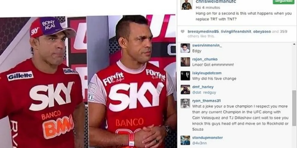 Imagem ilustrativa da imagem Weidman mostra 'antes e depois' de Belfort sem o TRT e provoca