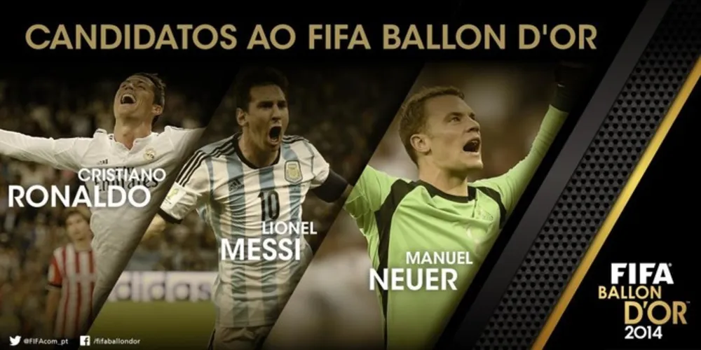Imagem ilustrativa da imagem Cristiano Ronaldo, Messi e Neuer são finalistas do 'Bola de Ouro'