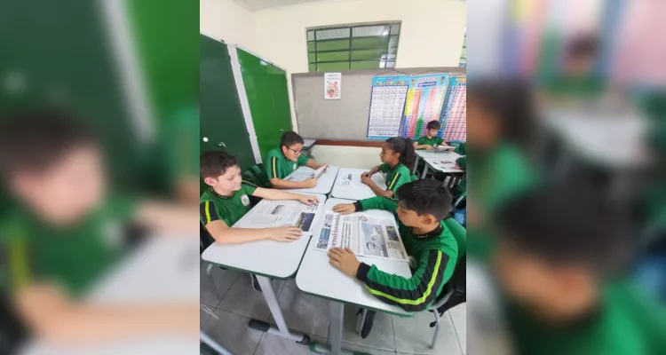 Educandos puderam explorar impresso e selecionar matéria que mais chamou a atenção da turma.