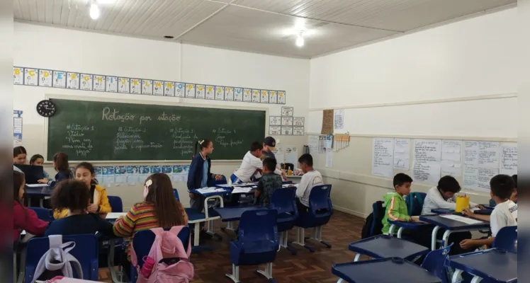 Veja momentos da dinâmica em sala de aula.