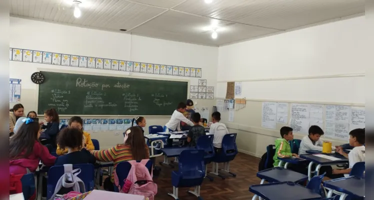 Veja momentos da dinâmica em sala de aula.