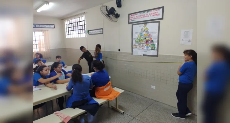 A proposta teve início em sala de aula, com a medição de materiais escolares e outros objetos. Na sequência os alunos mediram espaços e locais da escola.