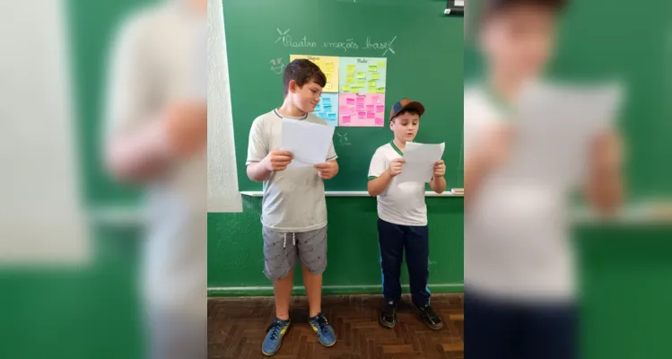 Após as entrevistas, a turma apresentou os resultados a turma.