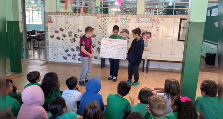 Como fechamento da proposta de estudo, a turma realizou uma apresentação para a escola sobre a temática.