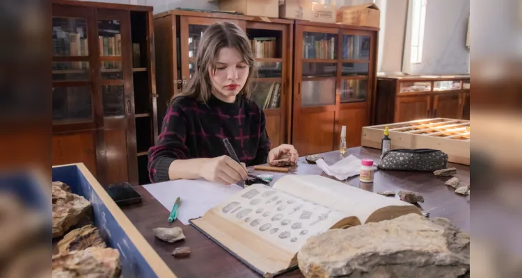 Parte do acervo coletado pelo Grupo Palaios e o Laboratório de Paleontologia está em exposição do Museu de Ciências Naturais da UEPG (MCN)