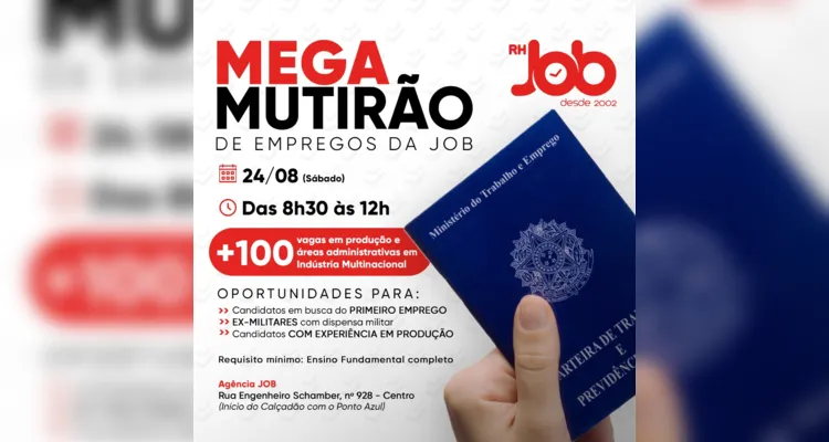 Agência JOB realiza mega feirão de emprego com centenas de vagas