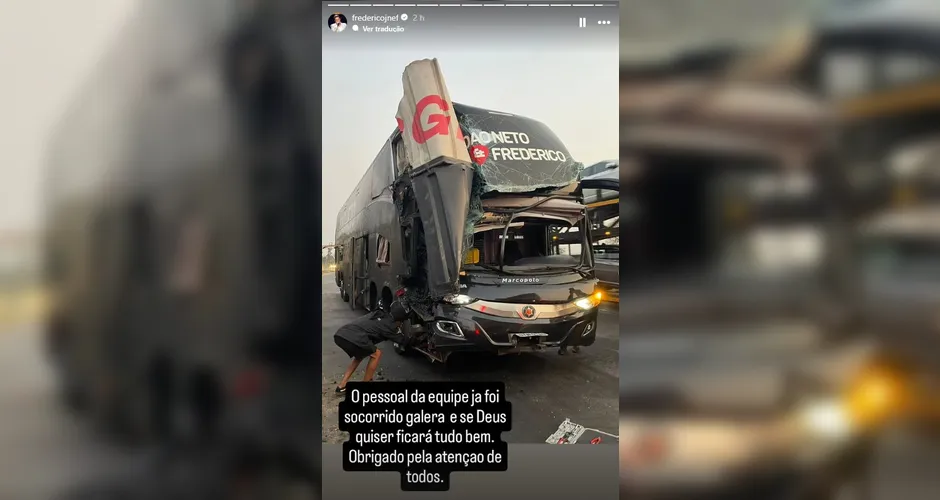 Ônibus de João Neto e Frederico se envolve em acidente na BR-040