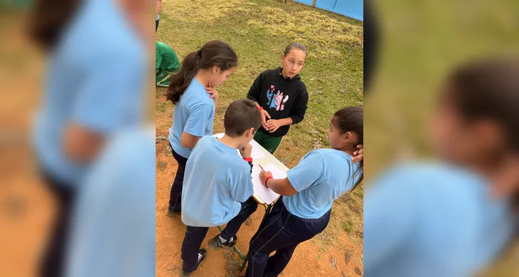 A atividade consistiu na resolução de situações-problema e busca pelos resultados na área da escola.