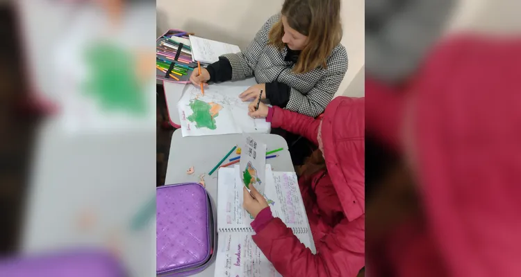 A turma também confeccionou representações do mapa do Brasil, destacando os biomas estudados.