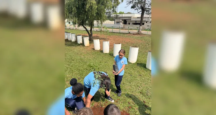 Como atividade prática, a classe foi até o jardim da escola e realizou o plantio de árvores para celebrar a data.