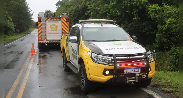 Caminhoneiro morre após veículo capotar na PR-151, entre Ponta Grossa e Palmeira, na tarde deste sábado (2) |