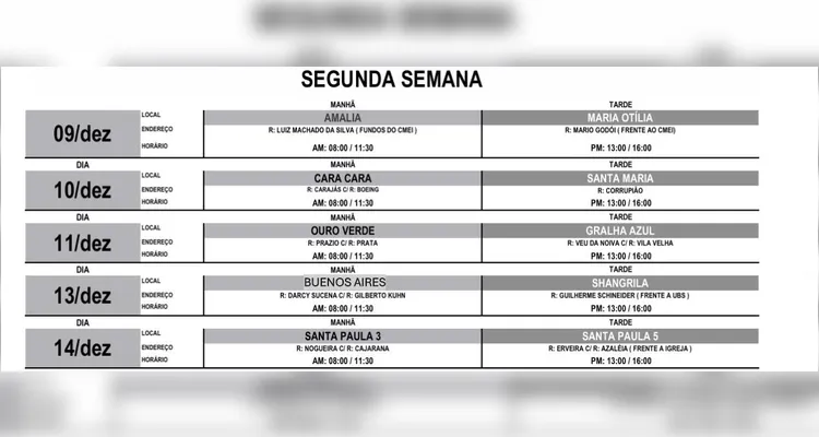 Confira a programação divulgada pela Prefeitura de Ponta Grossa |