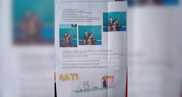 Confira os registros dos alunos com seus pets em sala e em casa.