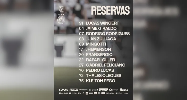 Confira os suplentes do Operário para a partida.