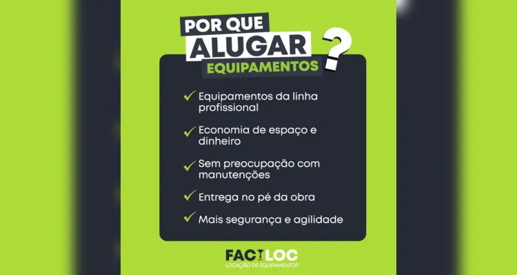 Na Faciloc, o cliente consegue realizar o aluguel fácil com o melhor preço e adquirir um equipamento de alta qualidade