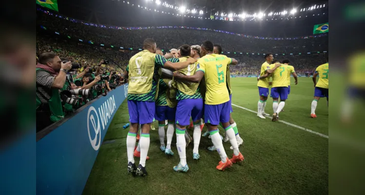 Primeiro gol foi muito comemorado pelos atletas brasileiros.