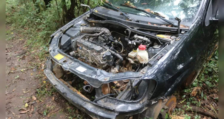 O veículo 'Celta' estava desmontado e abandonado no local. 