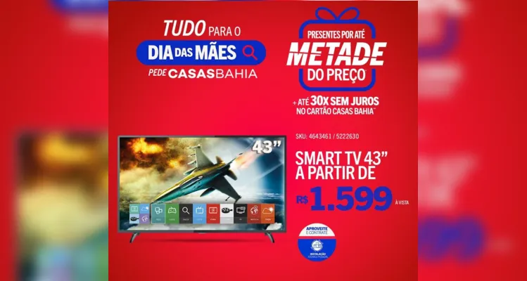 SmarTV, de 43 polegadas, a partir de R$ 1.599