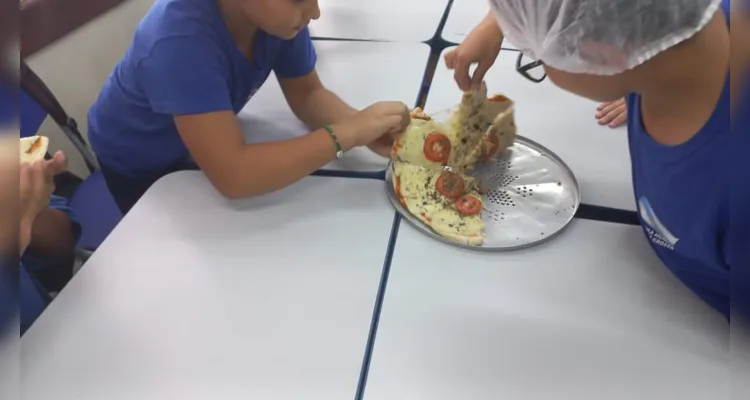 Trabalhando conceitos matemáticos, os alunos prepararam pizzas em sala de aula