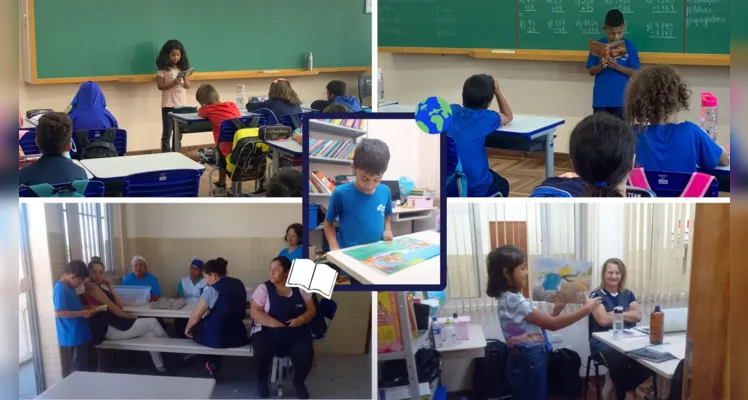 Os alunos realizam as leituras para os funcionários e outras turmas da escola duas vezes por semana