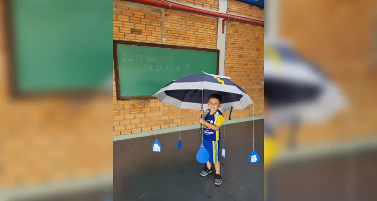 Para melhorar a compreensão dos alunos a professora confeccionou um guarda-chuva didático 