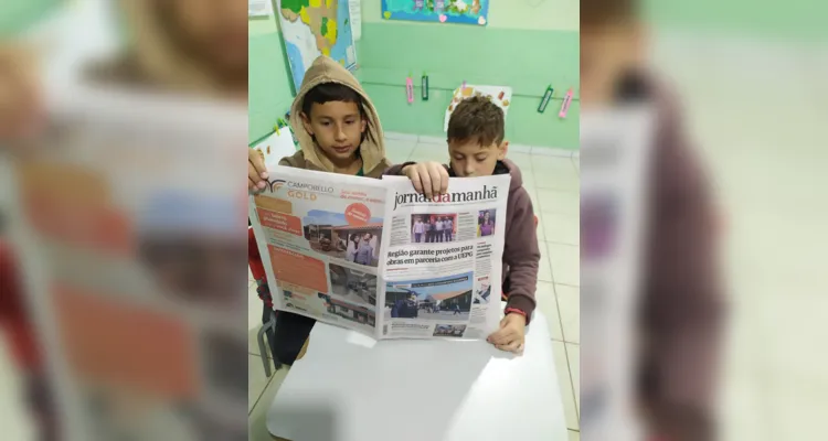 Os alunos se inspiraram na videoaula do projeto Vamos Ler sobre o dia do jornalista e em uma edição do Jornal da Manhã