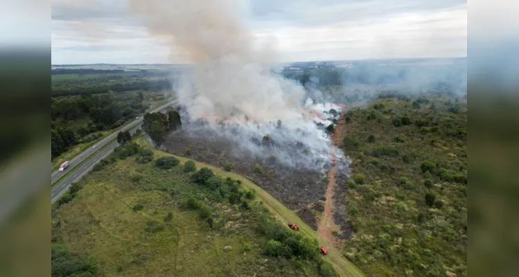 Ação queimada controlada no Parque Estadual de Vila Velha reuniu quase 300 bombeiros militares.

