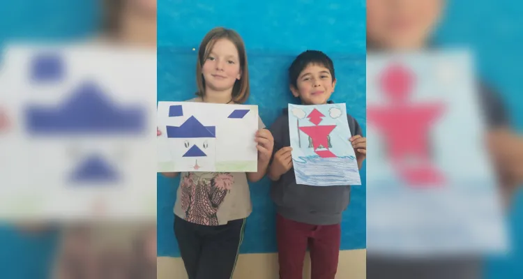 Os alunos confeccionaram peças utilizando polígonos e figuras geomátricas com barbante. Também escreveram seus nomes utilizando barbante com o intuito de representar os segmentos de reta