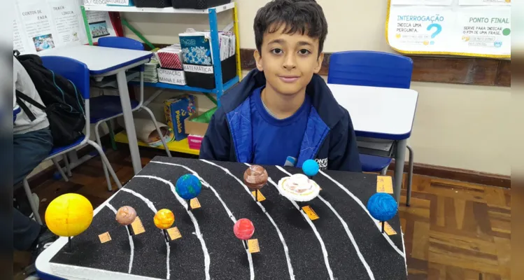 Como parte das atividades, cada aluno construiu uma maquete representando o Sistema Solar