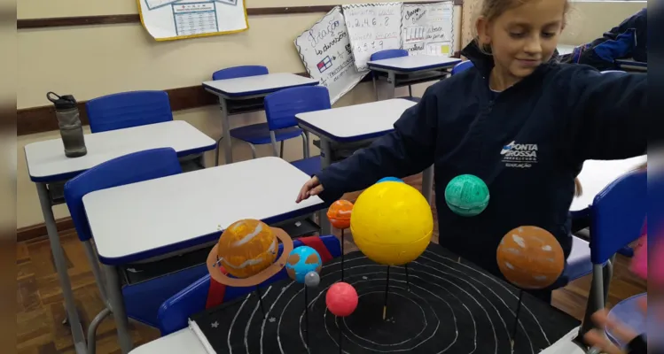 Como parte das atividades, cada aluno construiu uma maquete representando o Sistema Solar