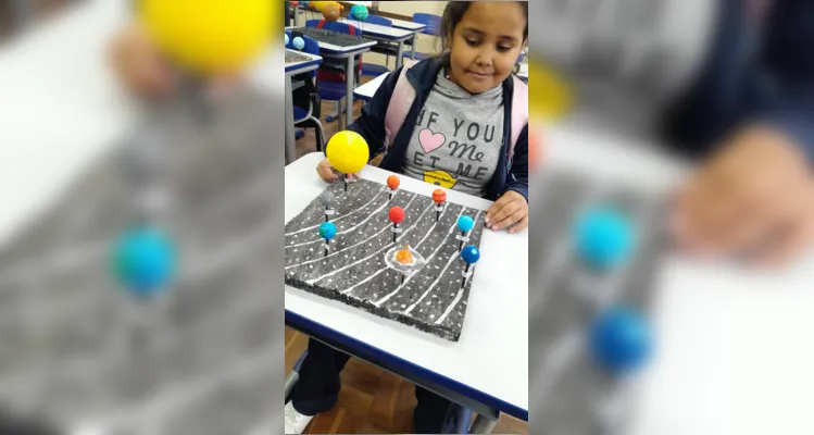 Como parte das atividades, cada aluno construiu uma maquete representando o Sistema Solar