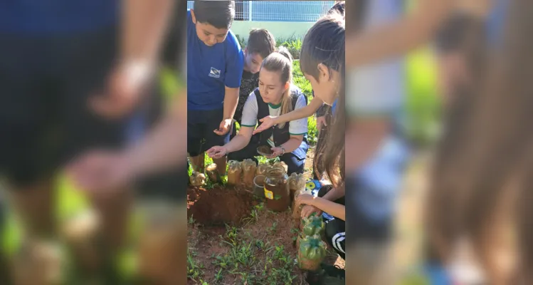 Devido ao grande interesse dos alunos sobre a minhoca, personagem principal da história apresentada pela professora, foram realizadas pesquisas sobre o invertebrado e confeccionado um minhocário na escola