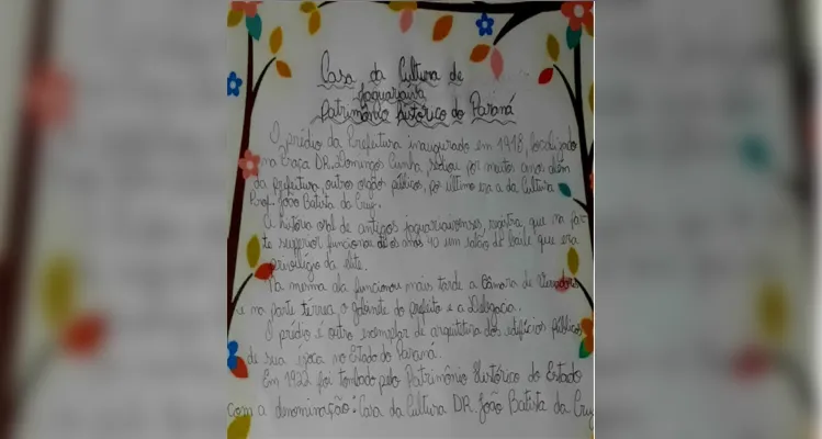Produção textual Casa de Cultura Patrimônio de Jaguariaíva - 5º ano B da Escola Maria de Lourdes Taques