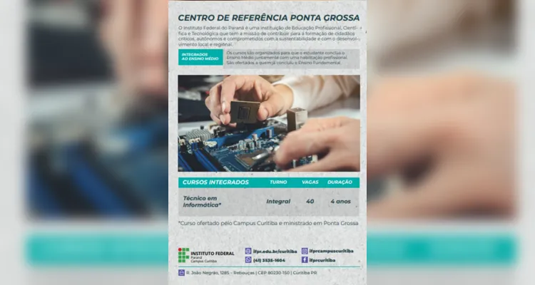 IFPR abre inscrições para curso técnico de informática em PG