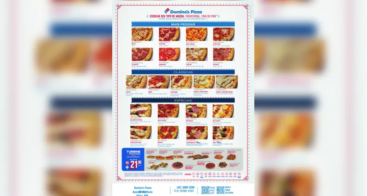 Confira o cardápio da Domino's