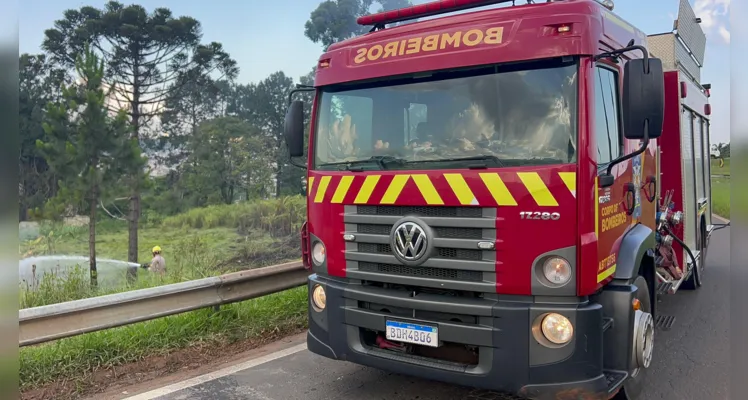 Incêndio próximo à rodovia de PG mobiliza equipe dos Bombeiros