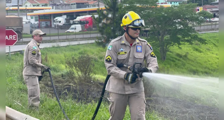 Incêndio próximo à rodovia de PG mobiliza equipe dos Bombeiros