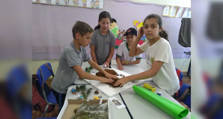 A proposta de atividade consistiu na representação de uma cadeia alimentar, seguida por uma apresentação do material 