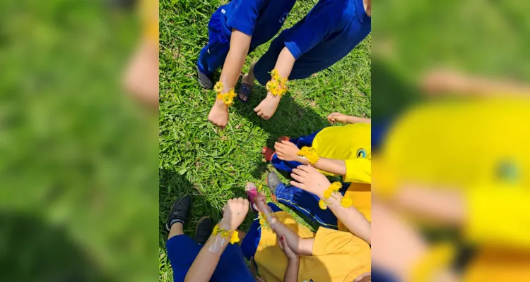 Com um passeio pela área da escola, as crianças realizaram a coleta de folhas e flores