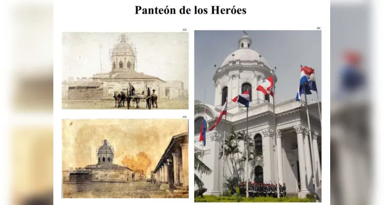 O Panteón de los Heróes, que guarda os restos mortais de líderes paraguaios importantes naquela guerra. Um deles seria o próprio Solano López. Imagem de 1870 e recente