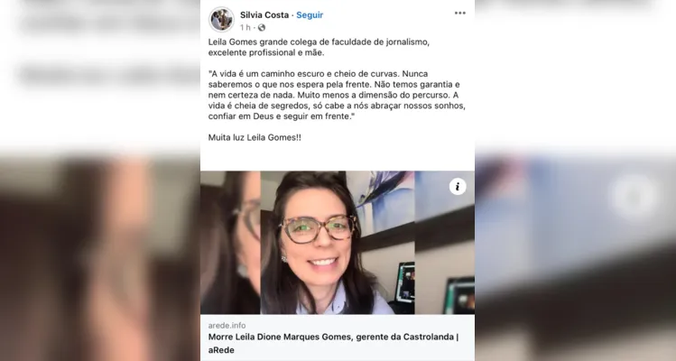 Silvia Costa é jornalista e foi colega de Leila Gomes 