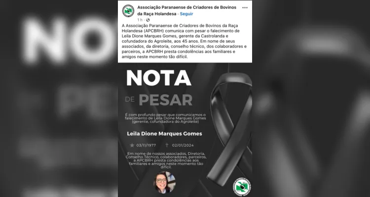 APCBRH também lamentou a morte de Leila Gomes 
