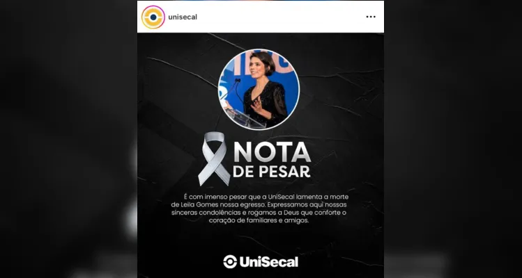 Leila Gomes cursou jornalismo na UniSecal. A instituição lamentou a morte da ex-aluna