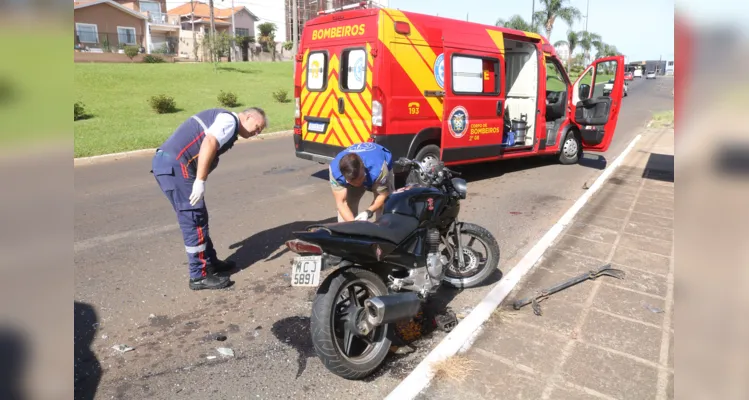 Motociclista fica ferido em acidente na 'Dom Geraldo Pellanda'