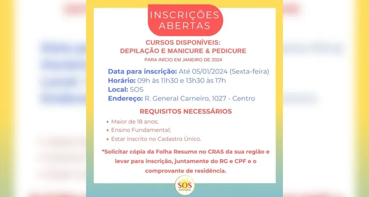 SOS oferece cursos de depilação e manicure & pedicure gratuitos