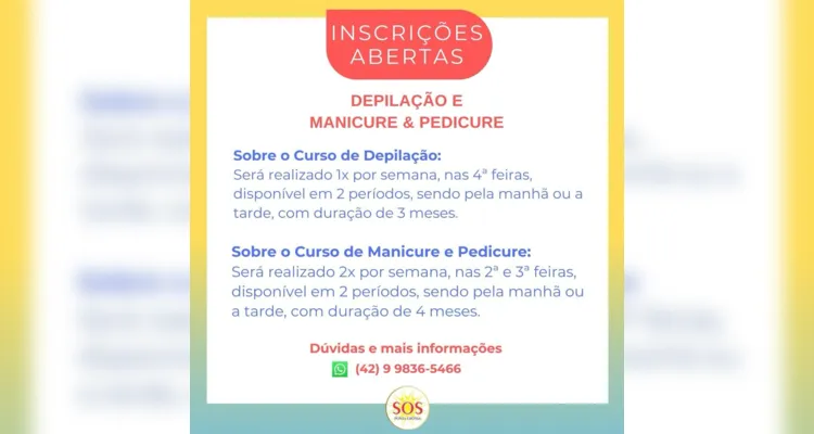 SOS oferece cursos de depilação e manicure & pedicure gratuitos