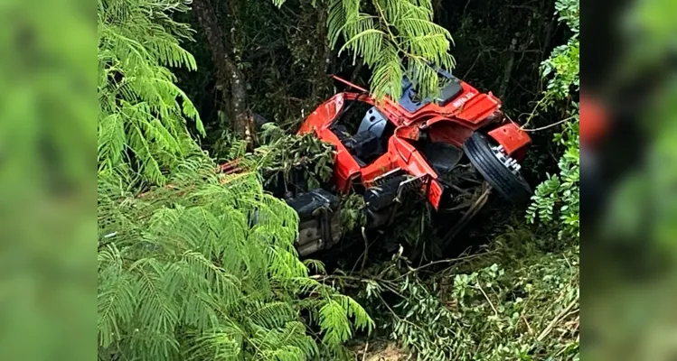 Veículo colidiu com um objeto fixo e em seguida tombou à margem da via.