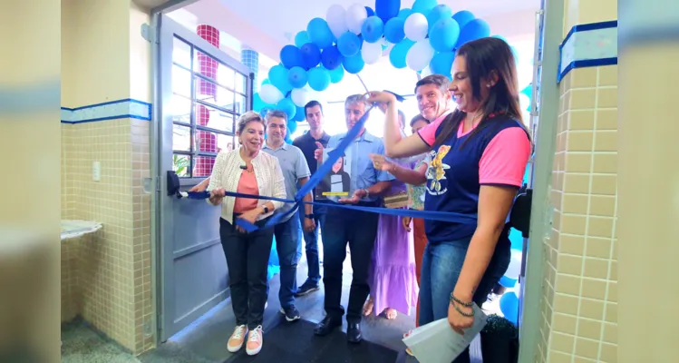 Prefeita de Ponta Grossa durante a inauguração do CMEI.