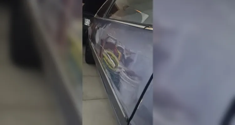 Caminhão colidiu com o carro que estava estacionado na via pública.