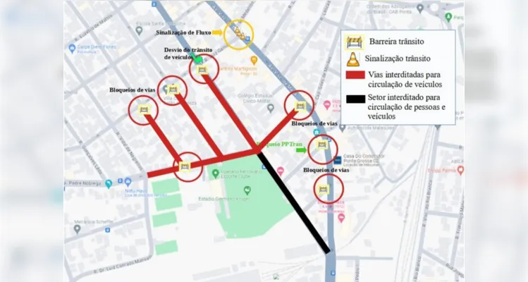 As ruas nas imediações serão parcialmente bloqueadas a partir das 12h, sendo que às 13h estarão totalmente interditadas.